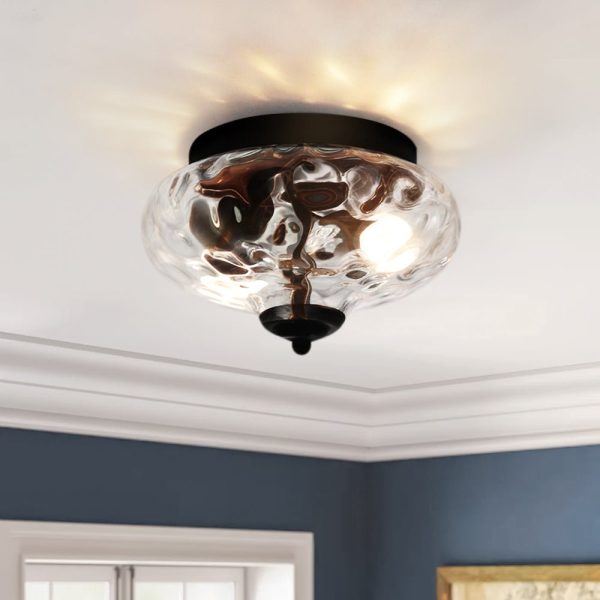 2-light Industrial Glass Flush Mount Light