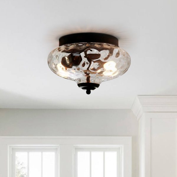 LightFixturesUSA-2-light Hammered Glass Flush Mount Ceiling Light-Ceiling Light-2-Lt-Black