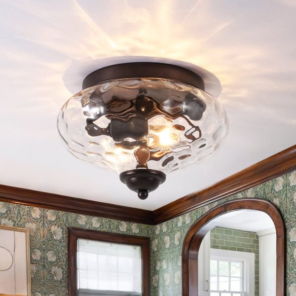 LightFixturesUSA - 2 - light Hammered Glass Flush Mount Ceiling Light - Ceiling Light - 2 - Lt - Oil - Rubbed Bronze