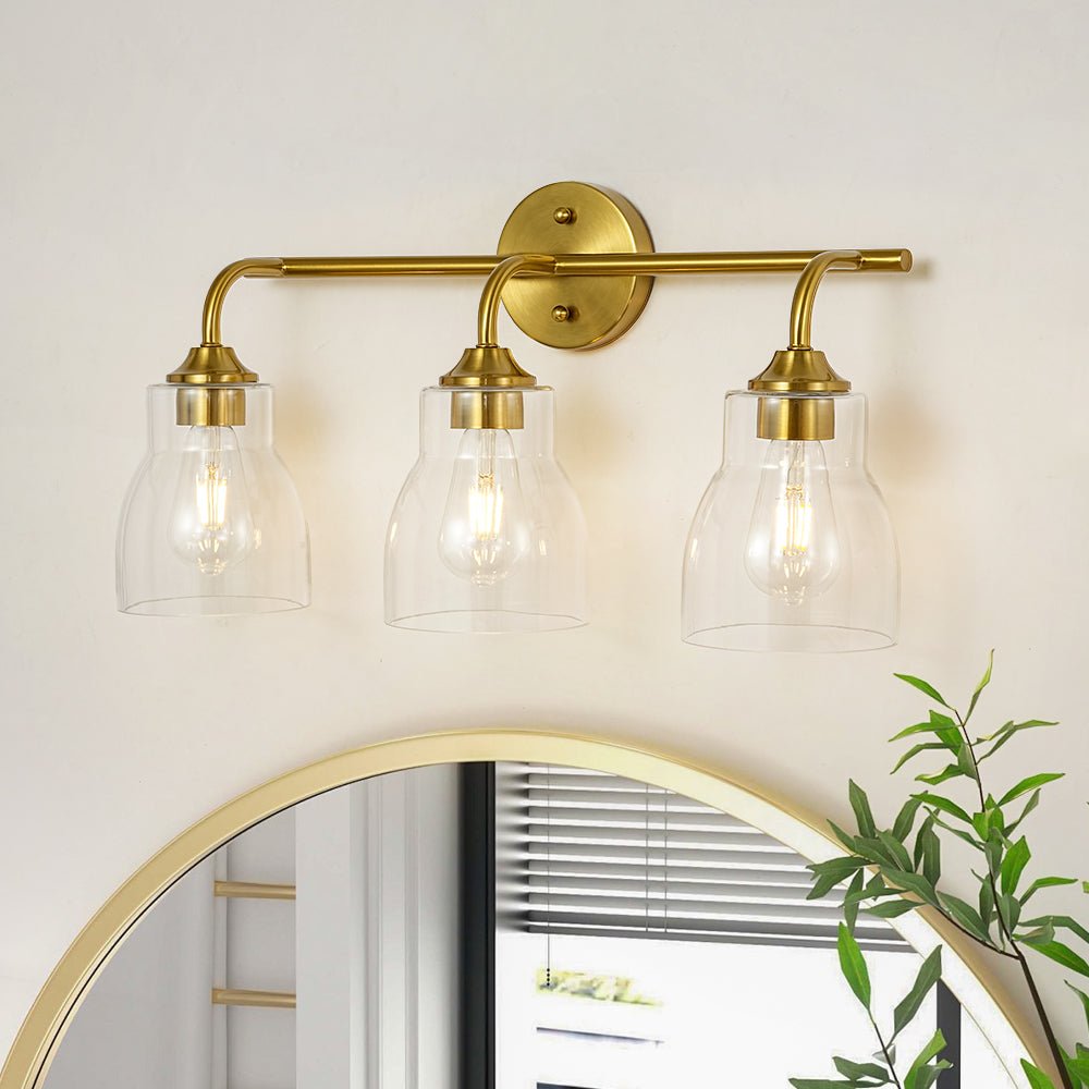 lightfixturesusa-3-light-brass-clear-glass-bell-vanity-wall-sconce-wall-sconce-brass-6202591 LightFixturesUSA - 3 - Light Brass Clear Glass Bell Vanity Wall Sconce - Wall Sconce - Brass -