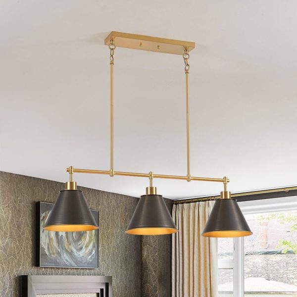 LightFixturesUSA - 3 - Light Brushed Gold Black Cone Island Chandelier - Chandelier - 39 in (Pre - Order & 2 - 3 Weeks) - 