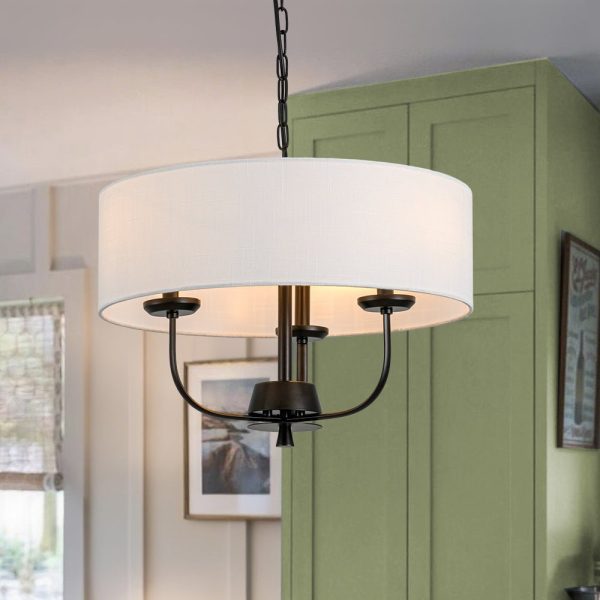 LightFixturesUSA - 3 - Light Candle Style Large Fabric Drum Cage Chandelier - Chandelier - 19.7 in - 