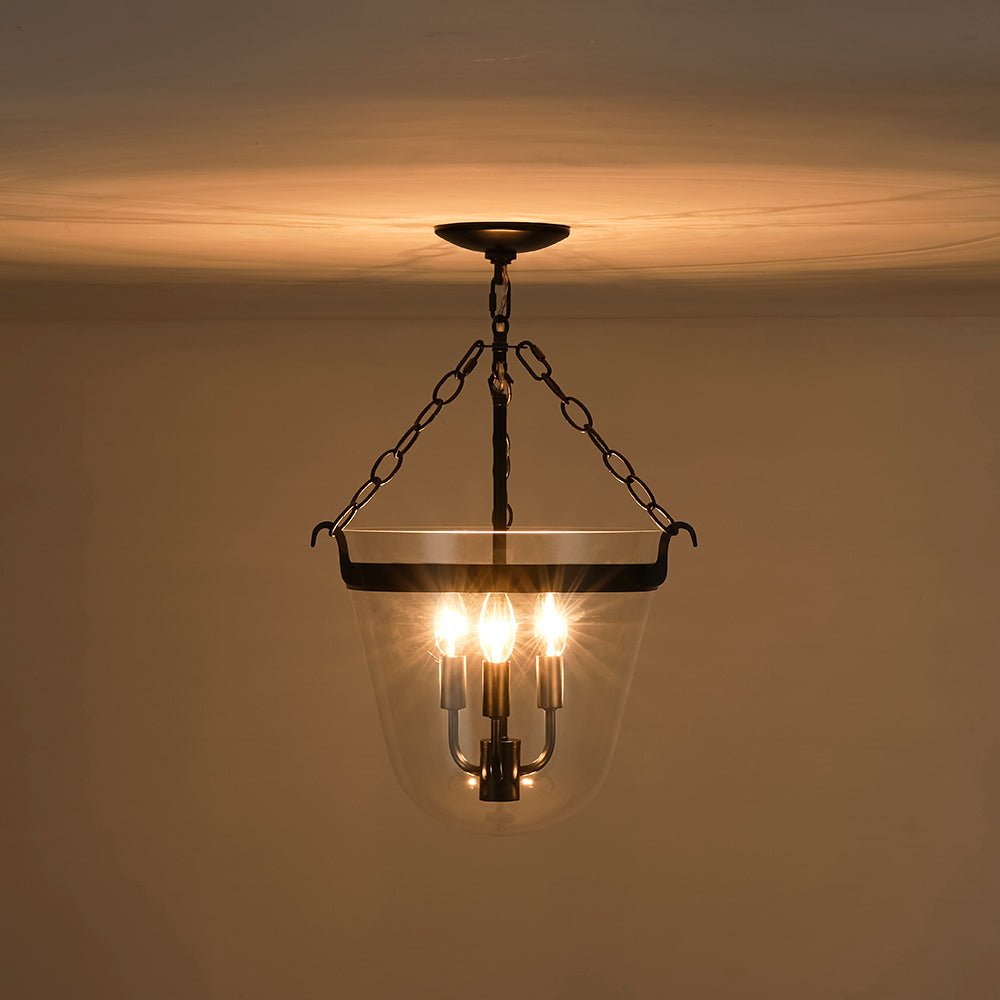 lightfixturesusa-3-light-clear-glass-bell-jar-lantern-pendant-semi-flush-ceiling-light-black-551333