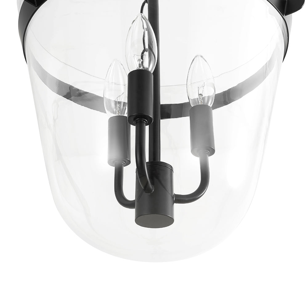 lightfixturesusa-3-light-clear-glass-bell-jar-lantern-pendant-semi-flush-ceiling-light-black-674257