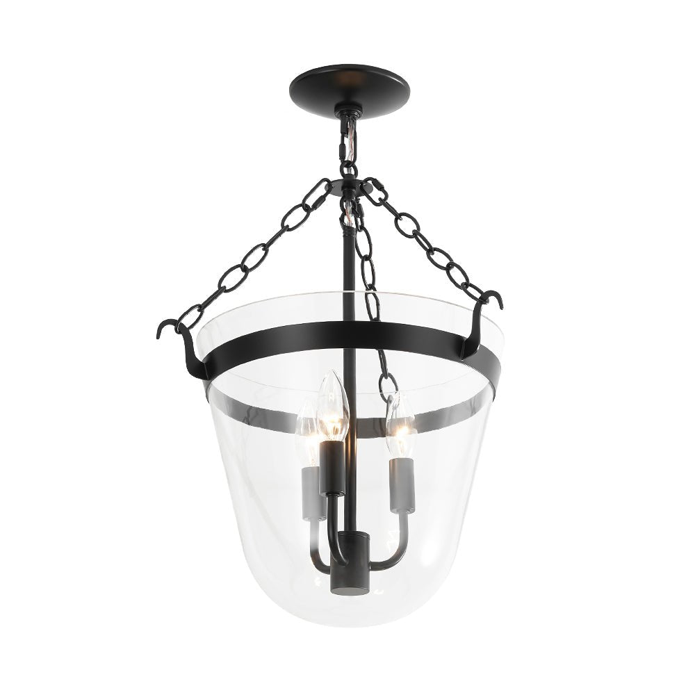lightfixturesusa-3-light-clear-glass-bell-jar-lantern-pendant-semi-flush-ceiling-light-black-871124