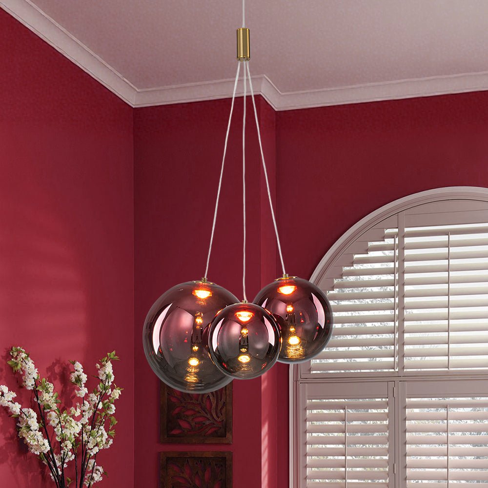 lightfixturesusa-3-light-cluster-gold-ruby-glass-globe-dimmable-led-pendant-chandelier-red-smoked-glass-6442803 LightFixturesUSA - 3 - Light Cluster Gold Ruby Glass Globe Dimmable LED Pendant - Chandelier - Red Smoked Glass -