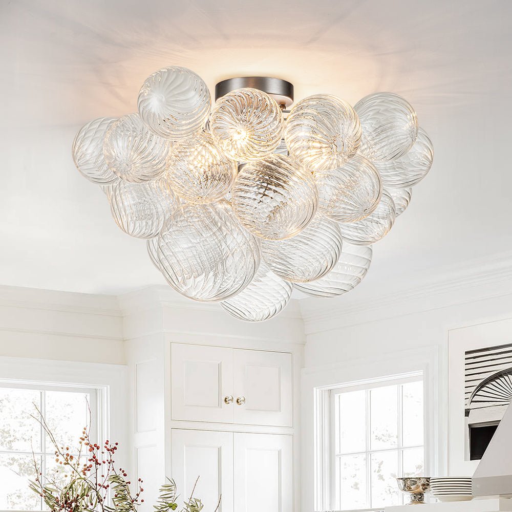 lightfixturesusa-3-light-cluster-ribbed-glass-bubble-semi-flush-chandelier-chandelier-nickel-3-lt-773510 LightFixturesUSA - 3 - Light Cluster Ribbed Glass Bubble Semi Flush Chandelier - Chandelier - Nickel - 3 - Lt