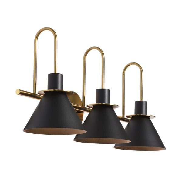 LightFixturesUSA - 3 - Light Metal Conical Shade Bathroom Vanity Wall Sconce - Wall Sconce - Black -