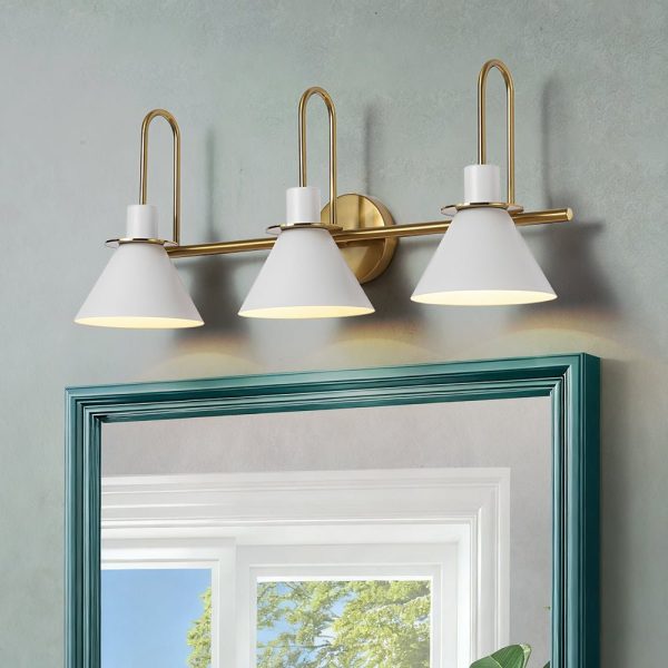 LightFixturesUSA - 3 - Light Metal Conical Shade Bathroom Vanity Wall Sconce - Wall Sconce - White - 