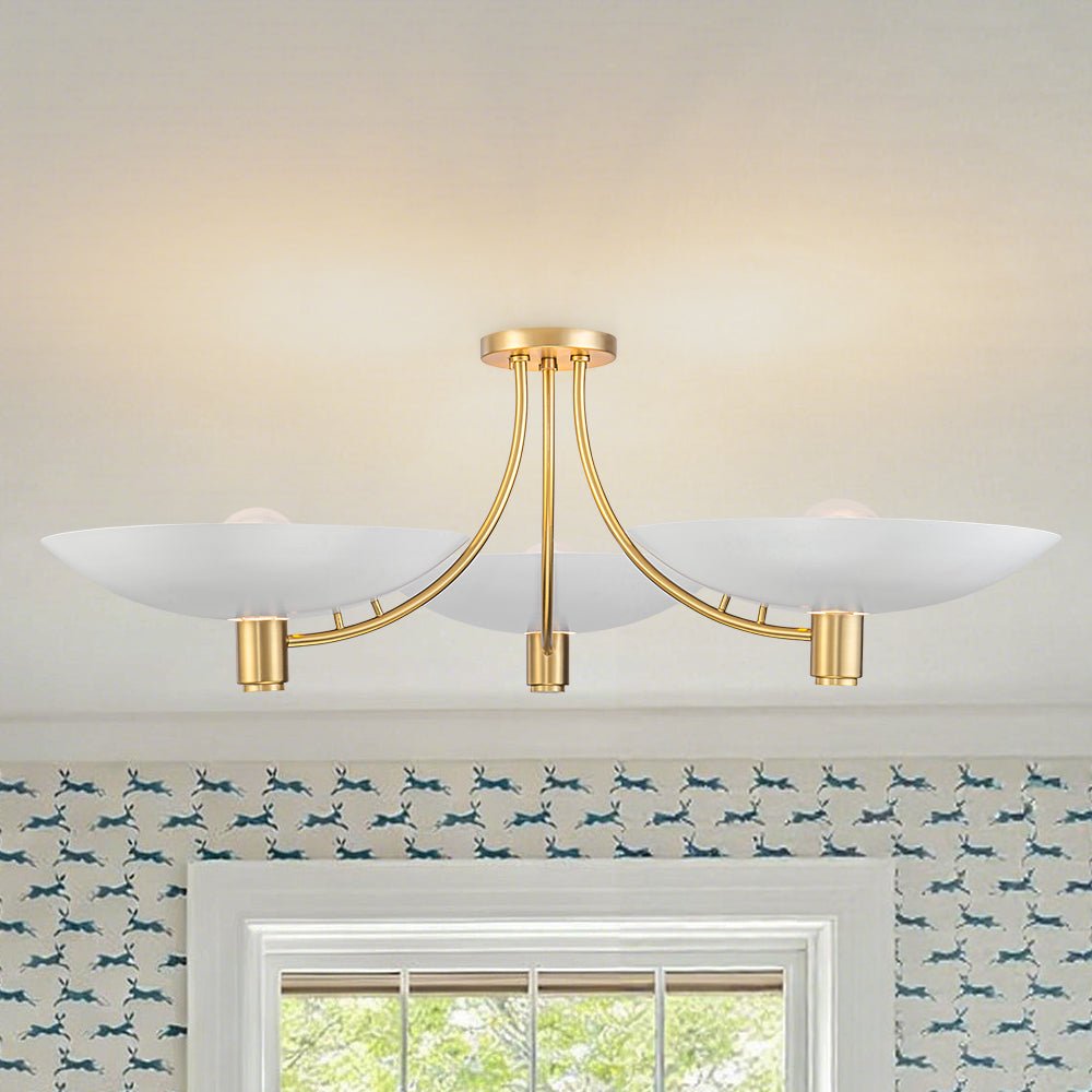 lightfixturesusa-3-light-modern-iron-brass-white-saucer-semi-flush-mount-ceiling-light-406-in-4738317 LightFixturesUSA - 3 - Light Modern Iron Brass White Saucer Semi Flush Mount - Ceiling Light - 40.6 in -