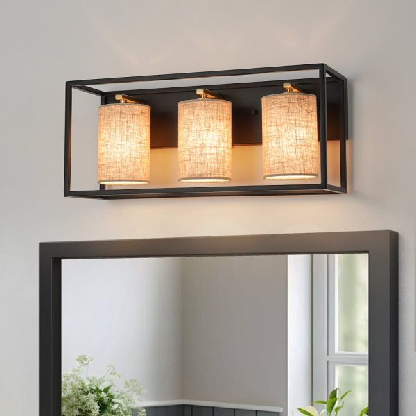 LightFixturesUSA - 3 - light Rectangular Black Frame Linen Wall Sconce - Wall Sconce - 20 in - 
