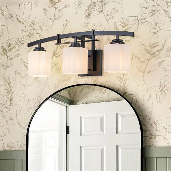 LightFixturesUSA - 3 - Light Shine Opal Glass Bathroom Vanity Wall Lamp - Wall Sconce - Black - 