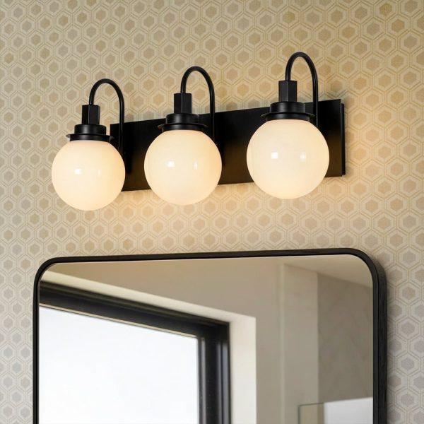 LightFixturesUSA - 3 - Light Shine Opal Glass Globe Bathroom Vanity Wall Sconce - Wall Sconce - Black - 