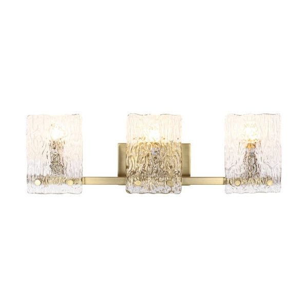 LightFixturesUSA - 3 - Light Water Glass Square Panel Brass Vanity Wall Sconce - Wall Sconce - Brass - 
