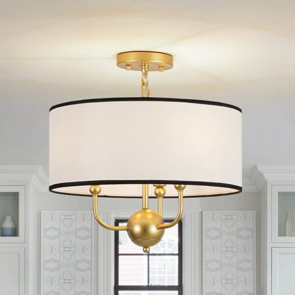 LightFixturesUSA - 3 - Light White Fabric Candle Style Round Drum Cage Pendant - Chandelier - 15.7 in - 