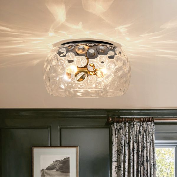 LightFixturesUSA - 3 - Light Wide Bowl Hammered Glass Round Flush Mount - Ceiling Light - 15.7 in - 