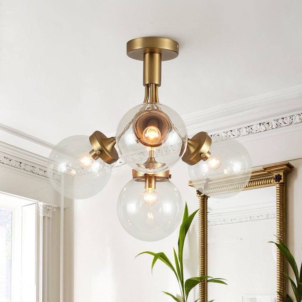 lightfixturesusa-4-light-bloom-clear-glass-globe-semi-flush-mount-ceiling-light-brass-205458 LightFixturesUSA - 4 - Light Bloom Clear Glass Globe Semi Flush Mount - Ceiling Light - Brass -