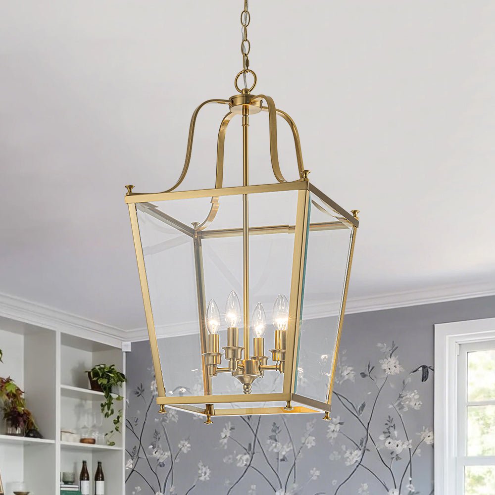 lightfixturesusa-4-light-french-candle-style-wide-square-glass-lantern-pendant-chandelier-brass-6931784 LightFixturesUSA - 4 - Light French Candle Style Wide Square Glass Lantern Pendant - Chandelier - Brass -