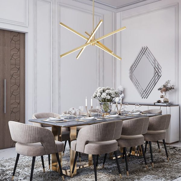 LightFixturesUSA-4-Light LED Tube Sputnik Chandelier-Chandelier-Brass-