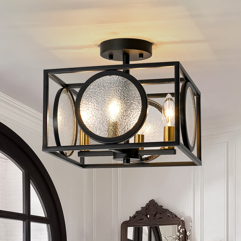 lightfixturesusa-4-light-textured-glass-square-lantern-semi-flush-mount-ceiling-light-black-239641 LightFixturesUSA - 4 - light Textured Glass Square Lantern Semi Flush Mount - Ceiling Light - Black -