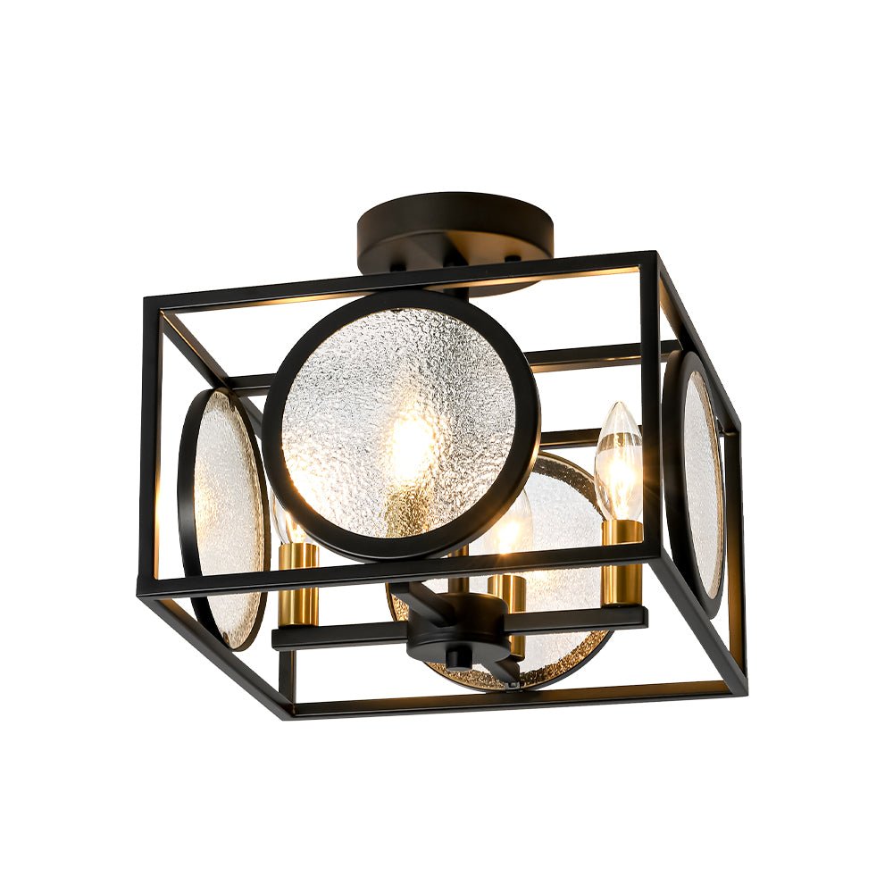 lightfixturesusa-4-light-textured-glass-square-lantern-semi-flush-mount-ceiling-light-black-344495