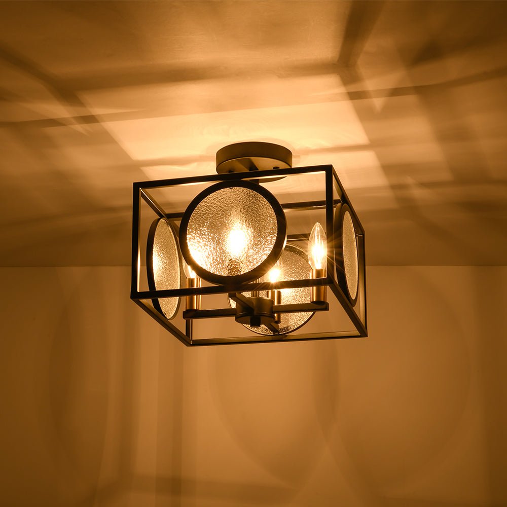 lightfixturesusa-4-light-textured-glass-square-lantern-semi-flush-mount-ceiling-light-black-385153