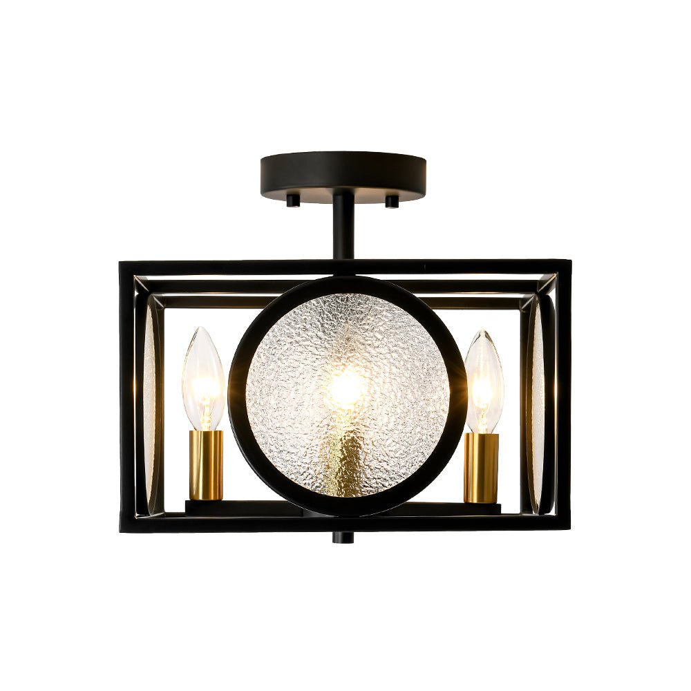 lightfixturesusa-4-light-textured-glass-square-lantern-semi-flush-mount-ceiling-light-black-606406