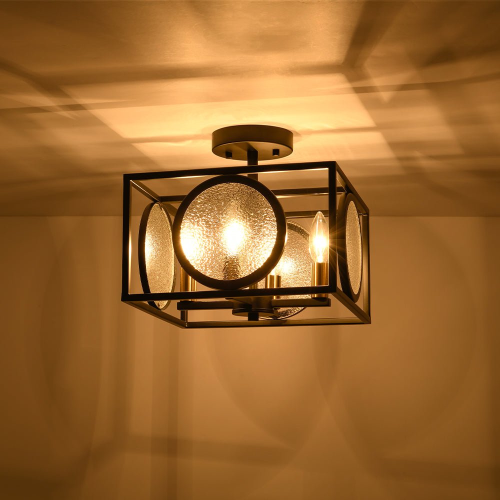 lightfixturesusa-4-light-textured-glass-square-lantern-semi-flush-mount-ceiling-light-black-818526