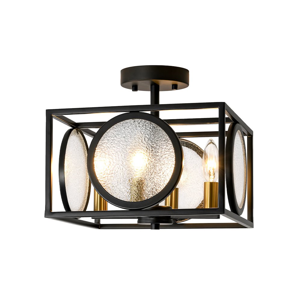 lightfixturesusa-4-light-textured-glass-square-lantern-semi-flush-mount-ceiling-light-black-931010