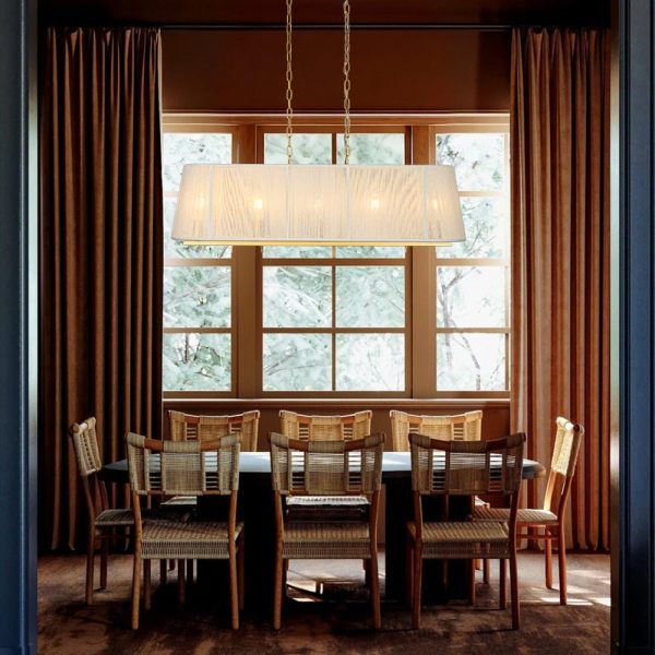 LightFixturesUSA - 5 - Light Beige Woven Thread Linear Cage Island Chandelier - Chandelier - Beige - 