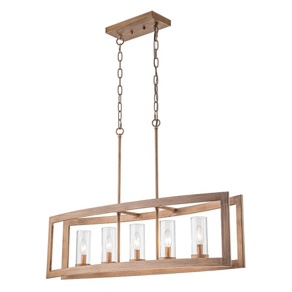 LightFixturesUSA-5-Light Curved Rectangle Frame Island Chandelier-Chandelier-Faux Wood-