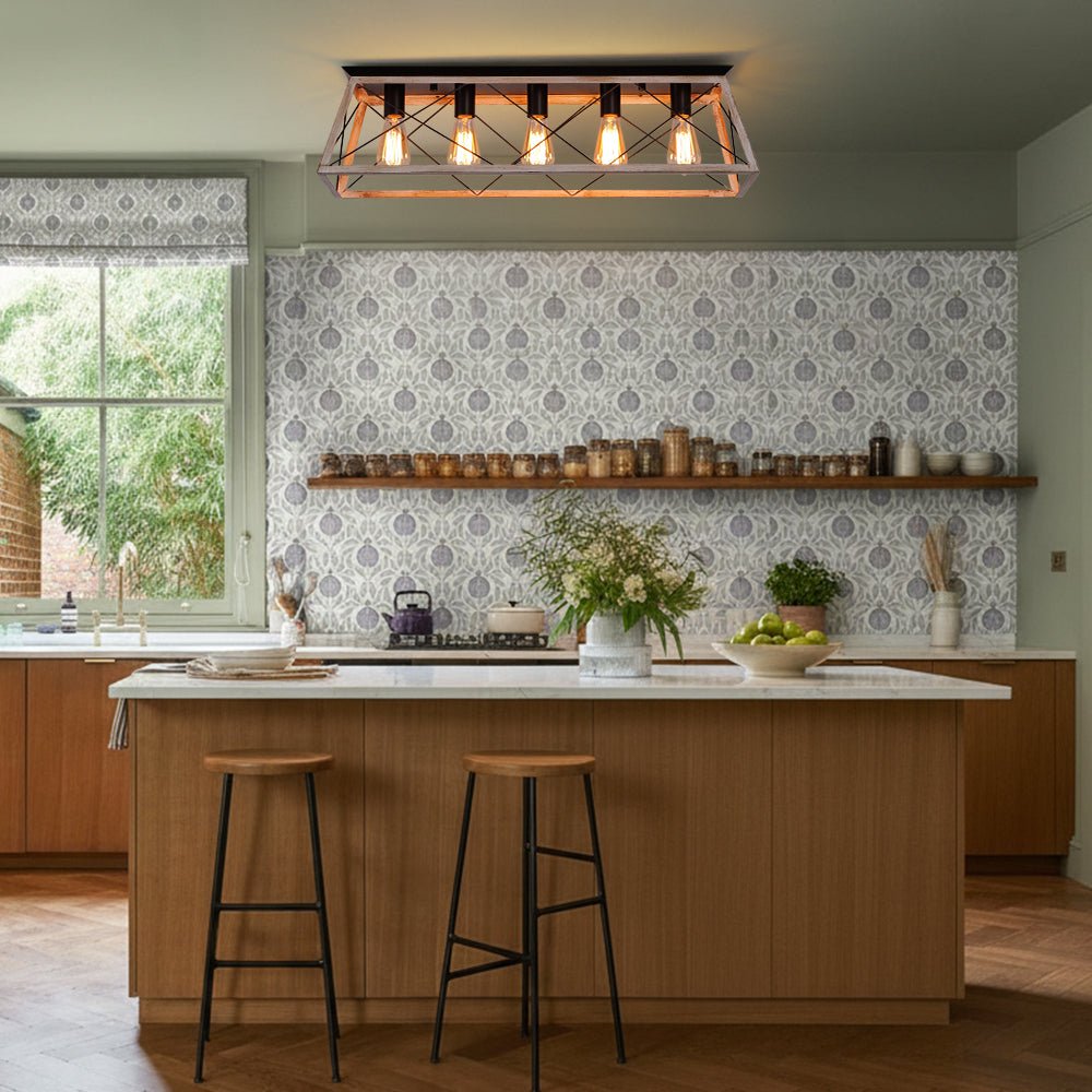 lightfixturesusa-5-light-farmhouse-rectangular-cage-semi-flush-mount-ceiling-light-off-white-3522185 LightFixturesUSA - 5 - Light Farmhouse Rectangular Cage Semi Flush Mount - Ceiling Light - Off - White -
