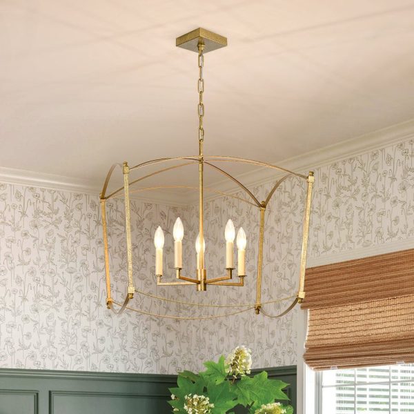 LightFixturesUSA - 5 - light French Antique Candle Style Lantern Pendant Chandelier - Chandelier - Gold - 