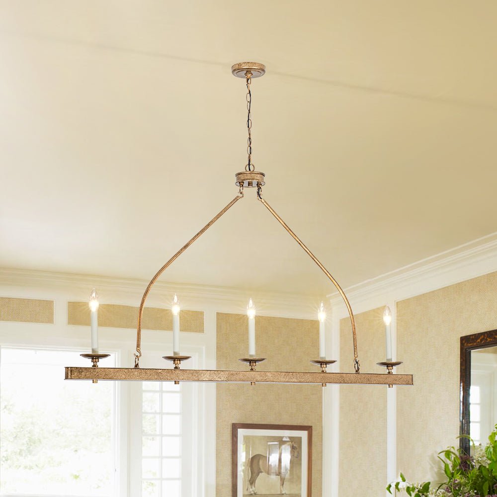 lightfixturesusa-5-light-french-distressed-gold-candle-linear-island-chandelier-chandelier-distressed-gold-5147796 LightFixturesUSA - 5 - Light French Distressed Gold Candle Linear Island Chandelier - Chandelier - Distressed Gold -