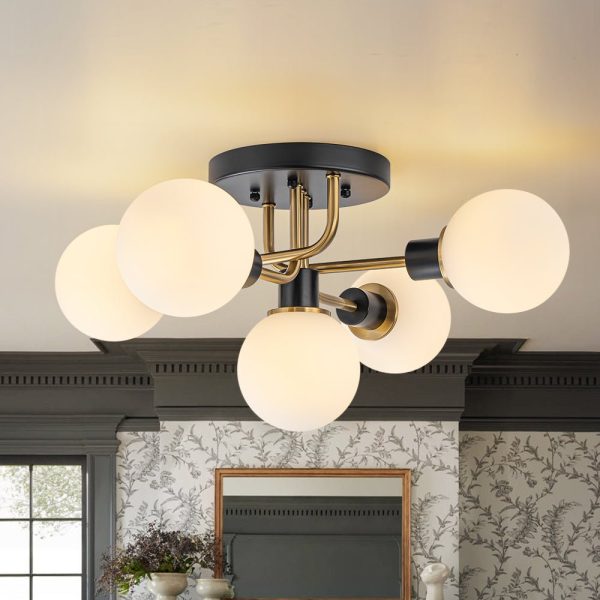 LightFixturesUSA - 5 - light Glass Globe Semi Flush Bubble Ceiling Light - Ceiling Light - Frosted -