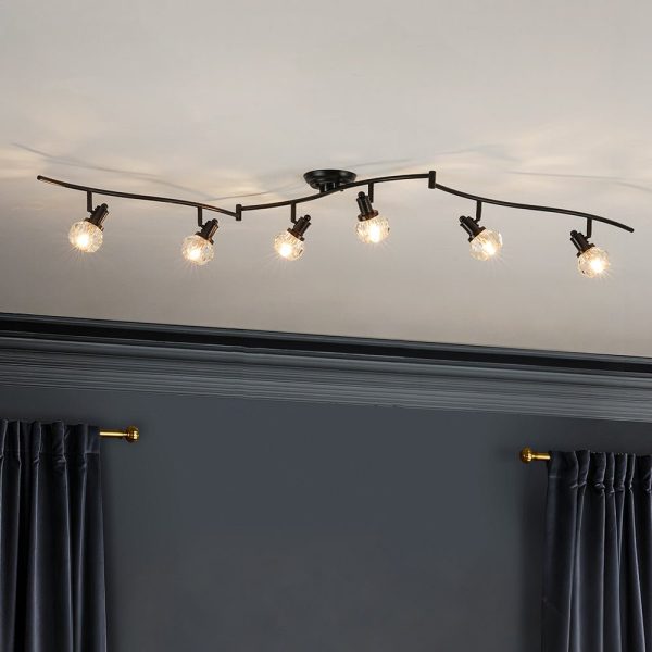 LightFixturesUSA - 6 - Light Adjustable Crystal Spotlight Island Linear Track Light - Ceiling Light - Black - 