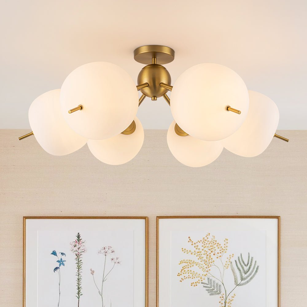 lightfixturesusa-6-light-bloom-opal-glass-globe-round-sputnik-semi-flush-mount-ceiling-light-brass-3495851 LightFixturesUSA - 6 - Light Bloom Opal Glass Globe Round Sputnik Semi Flush Mount - Ceiling Light - Brass -