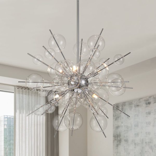 LightFixturesUSA - 6 - Light Glass Globe Bubble Sputnik Sunburst Chandelier - Chandelier - Chrome - 