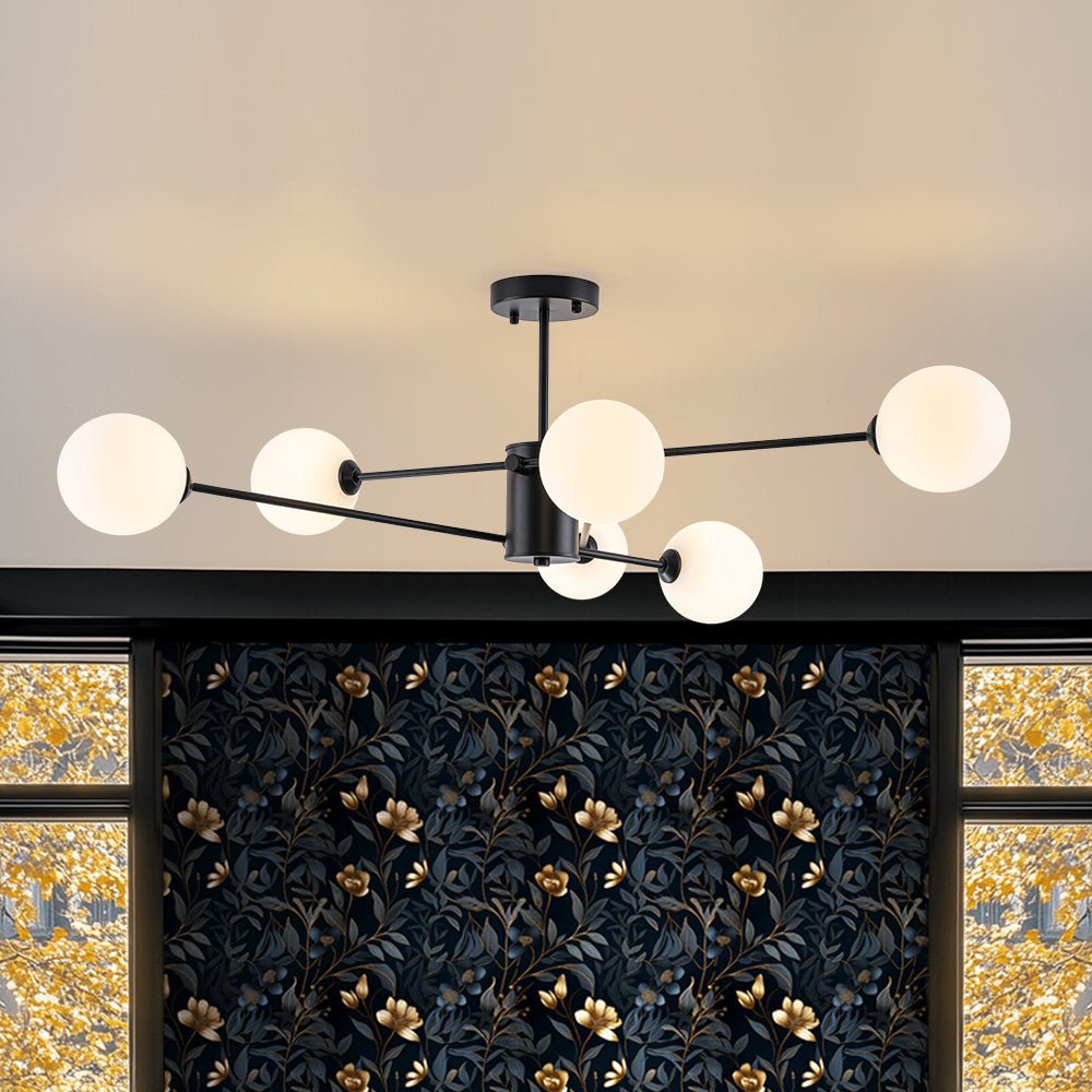 lightfixturesusa-6-light-opal-glass-globe-linear-sputnik-semi-flush-ceiling-light-black-exclusive-offer-2218365 LightFixturesUSA - 6 - Light Opal Glass Globe Linear Sputnik Semi Flush - Ceiling Light - Black (Exclusive Offer) -