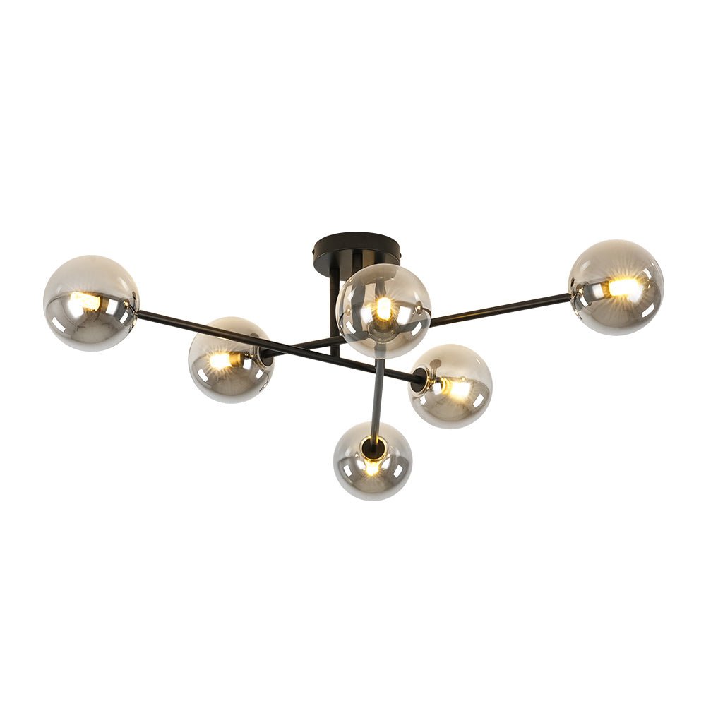 lightfixturesusa-6-light-smoked-glass-globe-linear-sputnik-semi-flush-ceiling-light-black-406324 LightFixturesUSA - 6 - Light Smoked Glass Globe Linear Sputnik Semi Flush - Ceiling Light - Black -