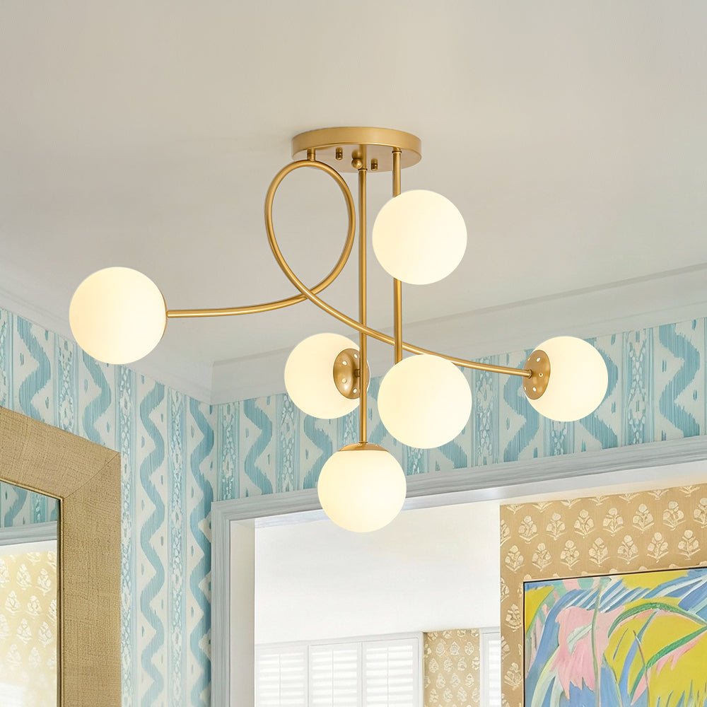 lightfixturesusa-6light-arch-opal-glass-globe-bubble-semi-flush-chandelier-chandelier-brass-7838679 LightFixturesUSA - 6‑Light Arch Opal Glass Globe Bubble Semi Flush Chandelier - Chandelier - Brass -