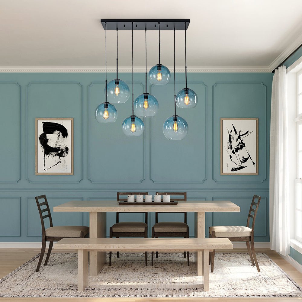 lightfixturesusa-7-light-cluster-blue-glass-globe-bubble-island-pendant-chandelier-blue-black-9115982 LightFixturesUSA - 7 - Light Cluster Blue Glass Globe Bubble Island Pendant - Chandelier - Blue + Black -