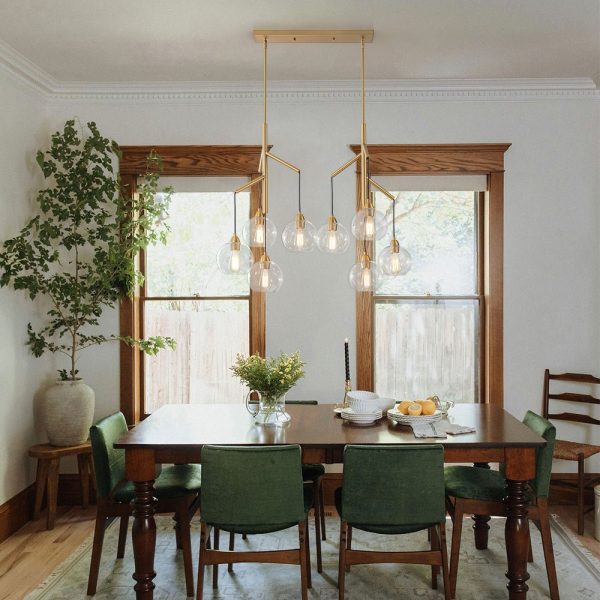 LightFixturesUSA - 8 - Light Branch Draped Glass Bubble Island Double Chandelier - Chandelier - Brass - 