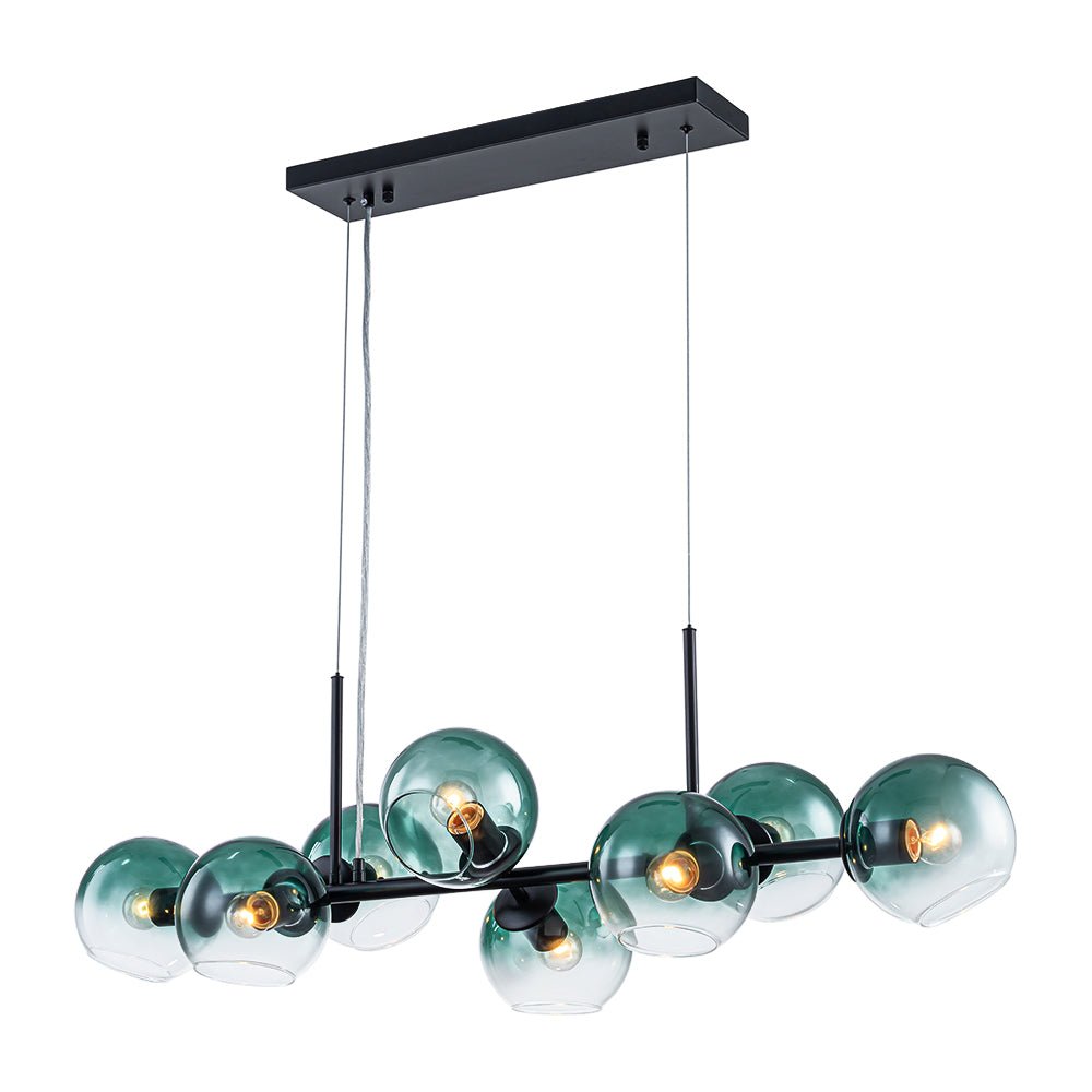 lightfixturesusa-8-light-color-tinted-glass-globe-bubble-linear-island-chandelier-chandelier-black-green-5271091