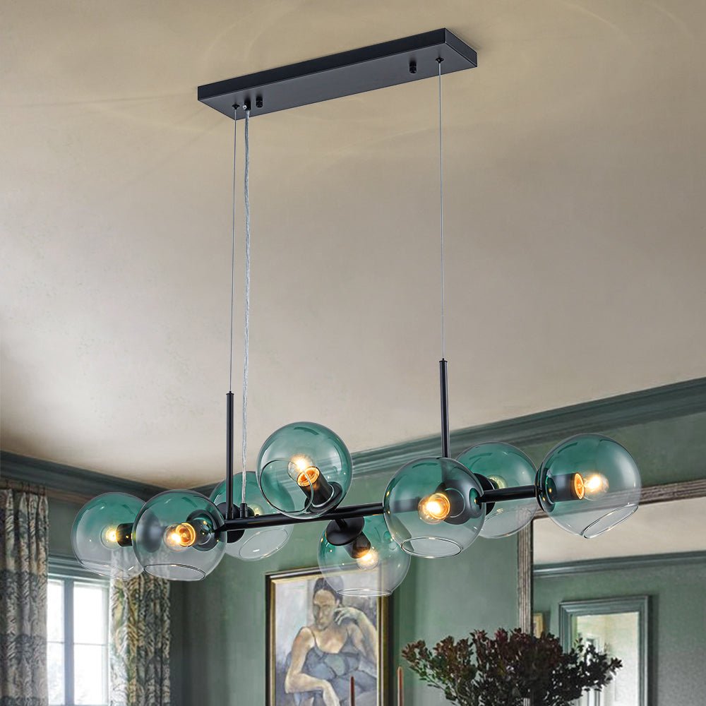 lightfixturesusa-8-light-color-tinted-glass-globe-bubble-linear-island-chandelier-chandelier-black-green-6995735