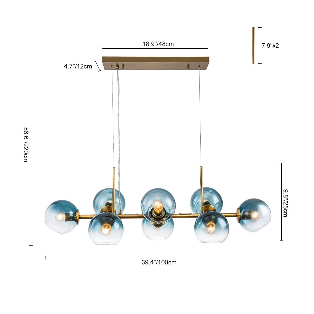 lightfixturesusa-8-light-color-tinted-glass-globe-bubble-linear-island-chandelier-chandelier-black-green-8081334
