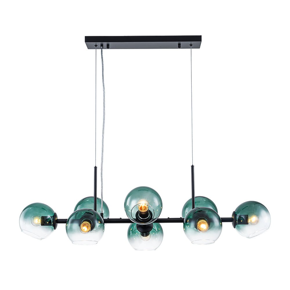 lightfixturesusa-8-light-color-tinted-glass-globe-bubble-linear-island-chandelier-chandelier-black-green-9693588