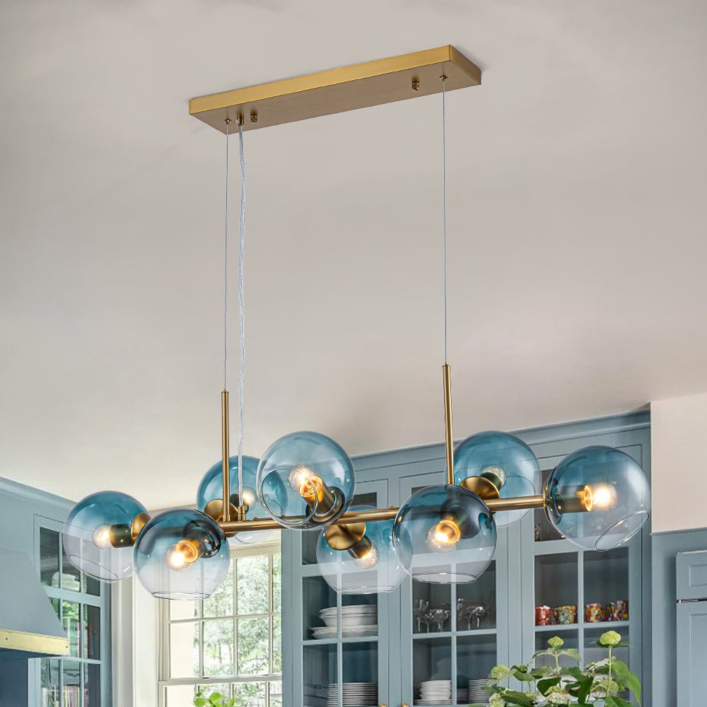 lightfixturesusa-8-light-color-tinted-glass-globe-bubble-linear-island-chandelier-chandelier-brass-blue-2770825