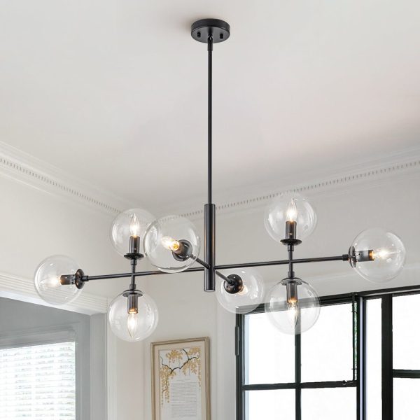 LightFixturesUSA - 8 - Light Linear Sputnik Clear Glass Bubble Chandelier - Chandelier - Black -