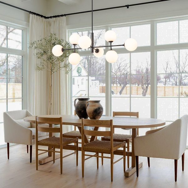 LightFixturesUSA-8-Light Linear Sputnik Frosted Glass Globe Chandelier -Chandelier-Black-